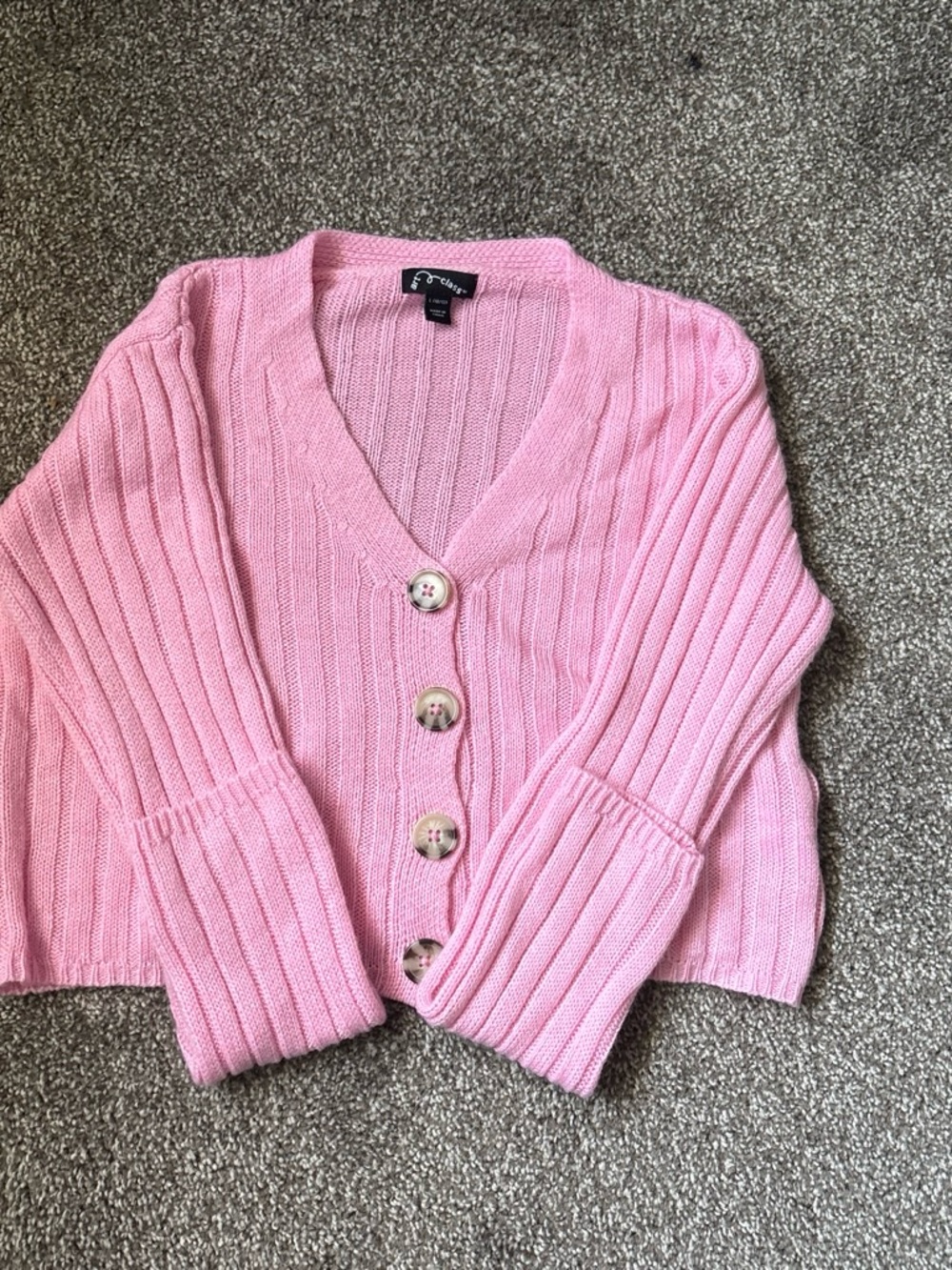 art class Pink Ribbed V-Neck Button Cardigan